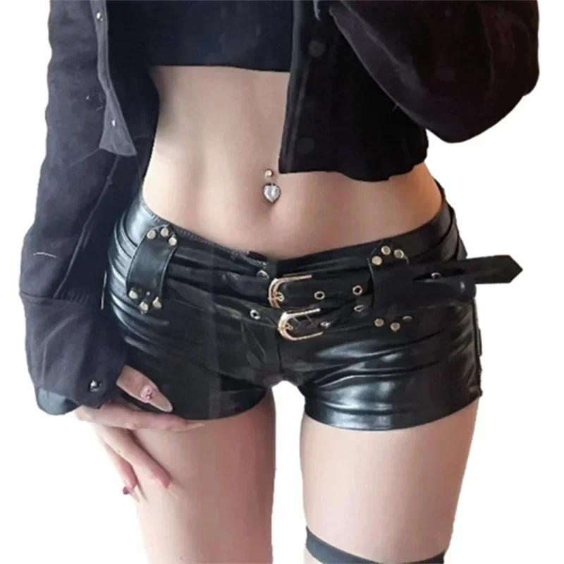 Women Sexy Side Zipper Splicing Ultra Short Shorts Low Waist Leather Belt Mini Trousers Female Slim Hip Lift Three Quarter Pants