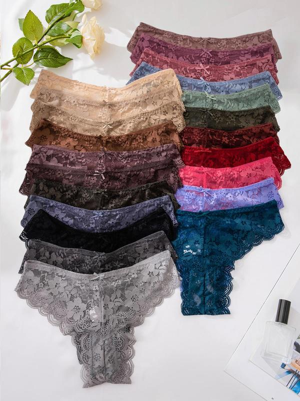 Women's Floral Lace Scallop Trim Panty, Soft Comfy Breathable Knicker for Daily Wear, Underwear for All Seasons