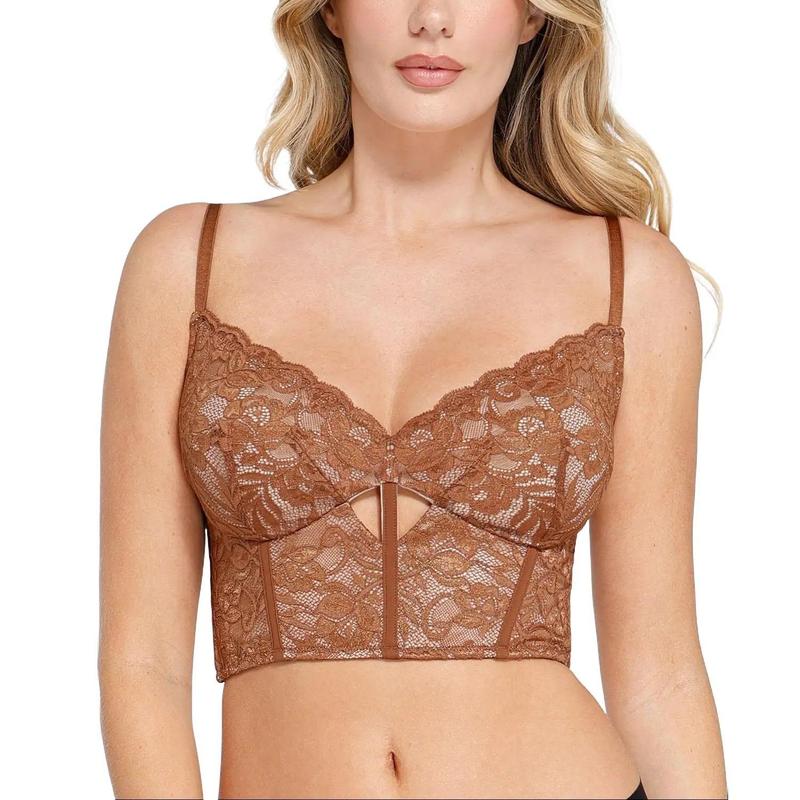 Popilush Womens Lace Push Up Bra Deep V Neck Bralette Bustier Top Corset Tops with Underwire Going Out Outfits