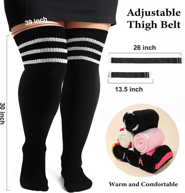 Plus Size Womens Thigh High Socks for Thick Thighs, Striped Over  Knit Leg Warmers, Extra Long High Stockings