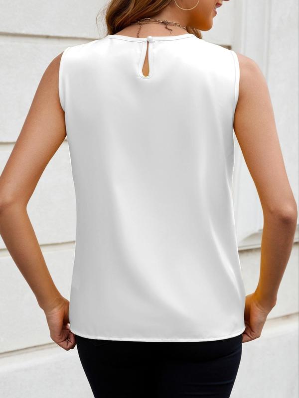 Women's Plain Cut Out Plicated Tank Top, Casual Button  Sleeveless Top for Daily Wear, Ladies Clothes for All Seasons