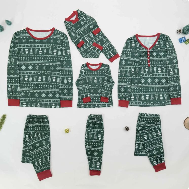 Winter 2024 Mom Daughter Dad Son Matching Pajamas- Green and Red Christmas Tree Pajamas- Family Christmas PJS family costume