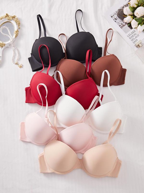 Women's Solid Color Underwire Bra, Elegant Adjustable Strap Push Up Lingerie Top, Soft Comfortable Breathable Lingeries for Daily Wear