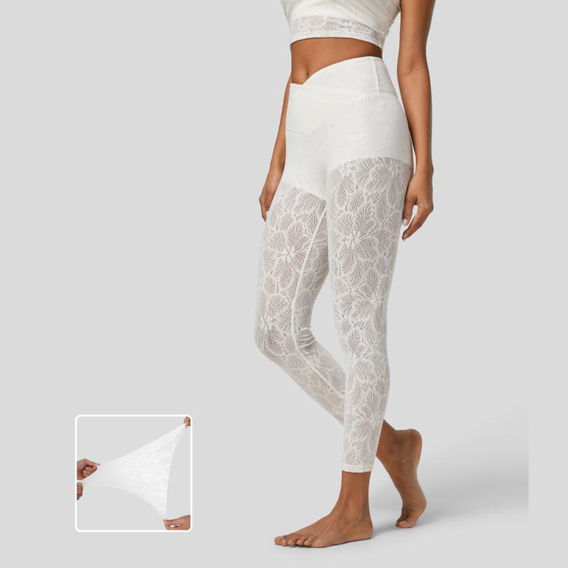 Halara High Waisted Crossover 2-in-1 7 8 Lace Casual Leggings