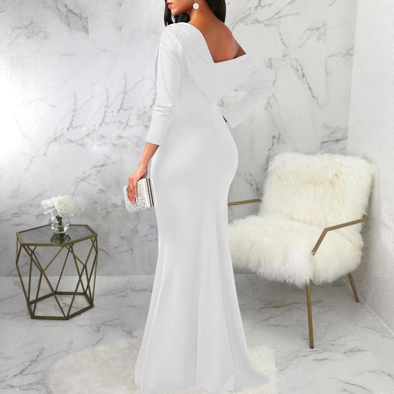 Elegant Off-Shoulder Evening Gown - Available in Black, White, Red, Blue, Wine Red, and Purple | Long Sleeve and Short Sleeve Options Comfort Formal