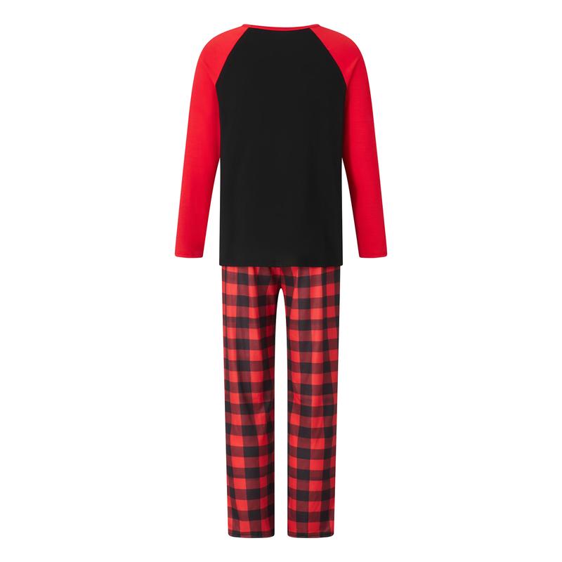 Family Matching Christmas Pajamas Set Letter Print Tops and Red Plaid Pants XMAS Sleepwear Jammies Set