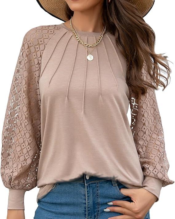 Women's Contrast Lace Long Sleeve Half Button Knit Top, Casual Round Neck Knitwear for Spring & Fall, Chic Knitting Tops, Women's Knit Clothing for Daily Wear Womenswear Underwear