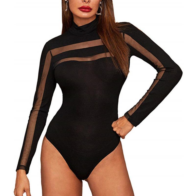 Women's Sexy Black Bodysuit Party Bar Clubwear Top Long Sleeve ShapewearFit Perspective Mesh Outfit See Through Jumpsuit Romper  3 Styles Womenswear Casual Womenswear Casual