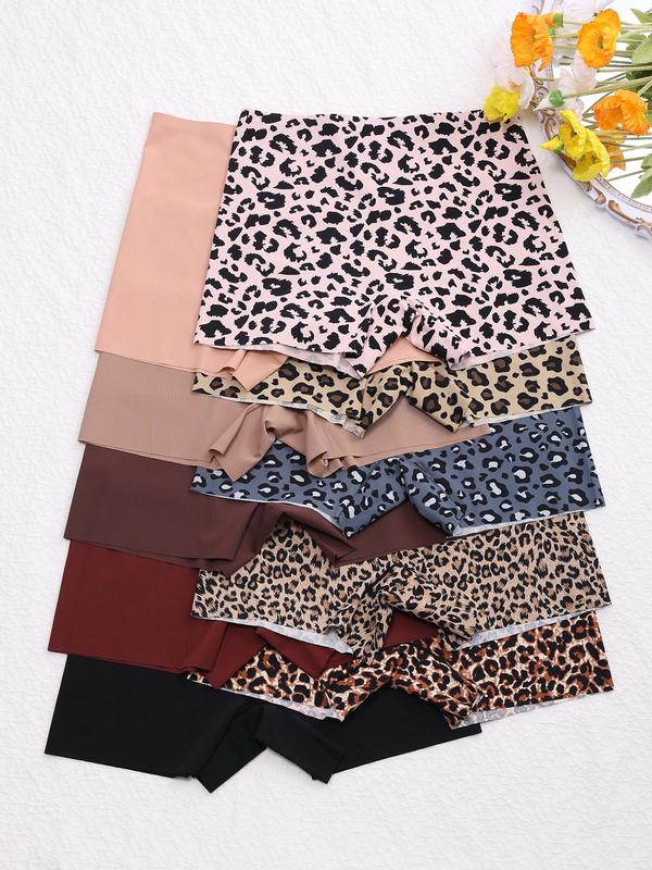 Women's Leopard Print Seamless Boyshorts, Casual Solid Color Natural Waist Panties for Women, Comfy Breathable Underwear for Women, Panties for Women, Summer Wear 2024