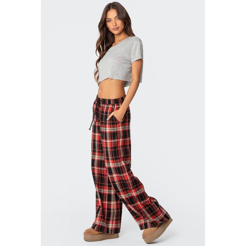 Lounge Around Plaid Wide Leg Pants