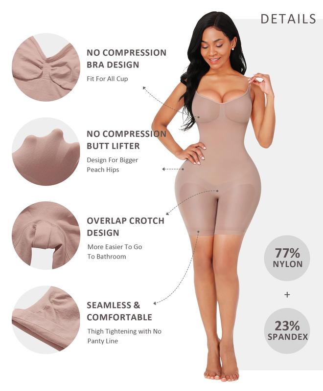 Shapewear Bodysuit, Women's Shapewear Bodysuit with Adjustable Straps, Thigh Slimming Design