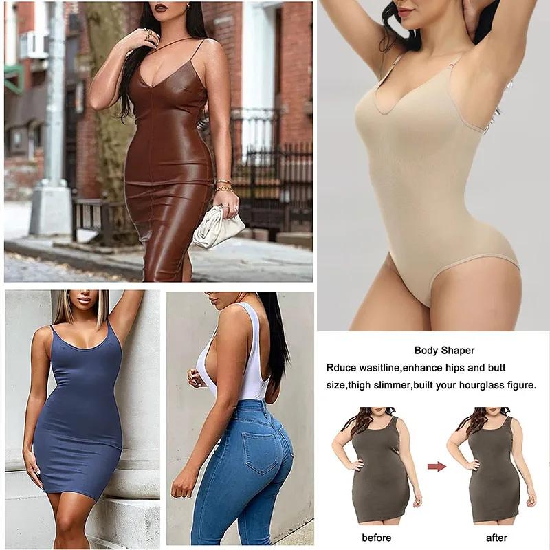 Super Sale V Neck Spaghetti Strap Bodysuit Compression Body Suits Open Crotch Shapewear Slimming Body Shaper Smooth Out Bodysuit Does not apply