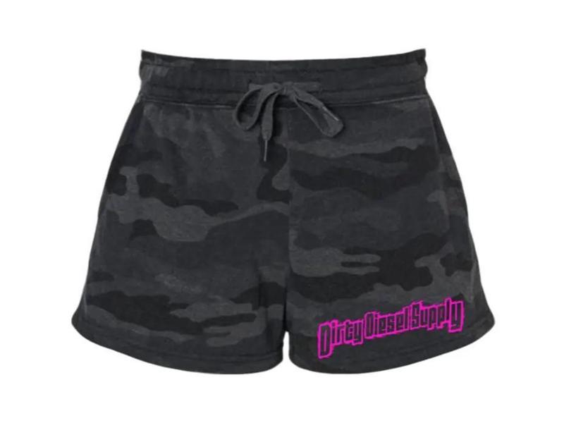 Dirty Diesel Supply Women's Black Camo Sweat Shorts Casual Comfort Womenswear Bottom Printed Workout Style