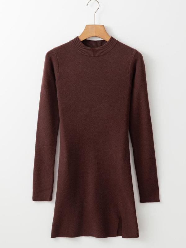 Women's Solid Color Sweater Dress, Casual Long Sleeve Mock Neck Bodycon Knit Dress for Fall & Winter, Holiday Dress, Women's Knitwear for Daily Wear