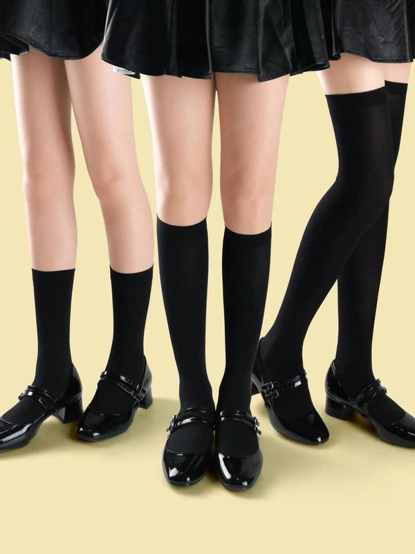 Women's 2 Pairs Solid Over The Calf Socks & 1 Pair Over the Knee Socks, Fashion Casual Comfy Socks for Daily Outdoor Wear, Women Socks for All Seasons