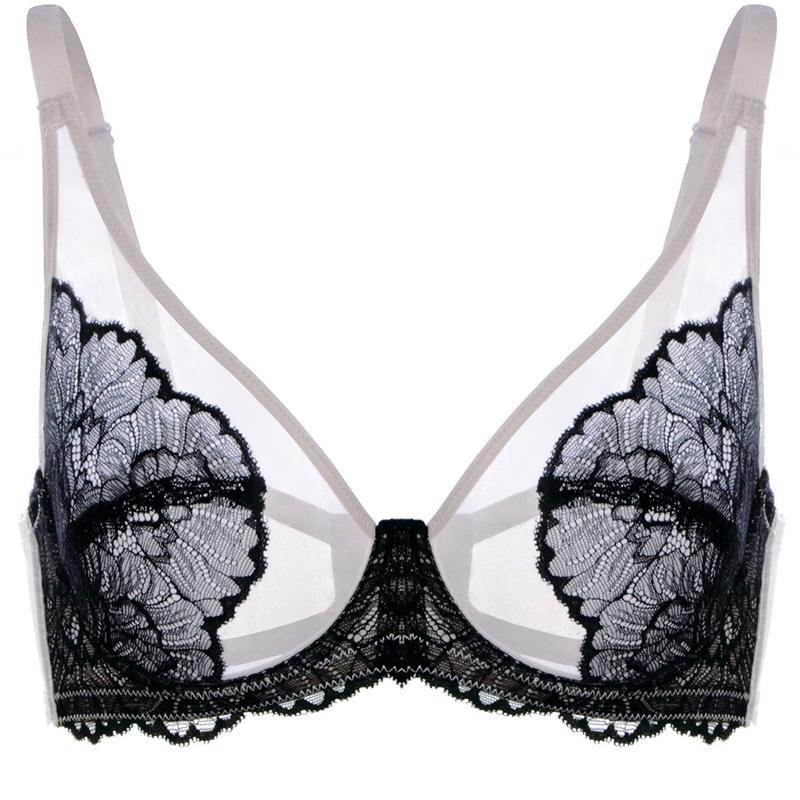 Blossom Black Unlined Lightweight Lace Full Coverage Women Underwire Bra Mesh Soft Womenswear