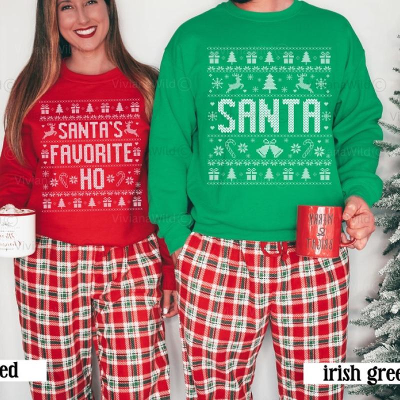 Couples Ugly Christmas Sweater, Santas Favorite Ho, Couple Funny Matching Ugly Christmas Sweatshirt, Ugly Sweater Holiday Party Outfit Xmas