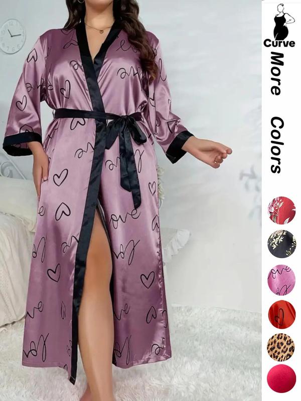 2 Counts Plus Size Halloween Pumpkin Skull Print Belted Wrap  Long Sleeve Loungewear Robe, Back To School Women Nightwear, Fall Lady Long Lounge Robe Gowns, Halloween Pajamas, Halloween Plus Size Fallfreshness, Fall Outfits Black Girl