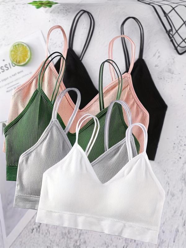 Women's Minimalist Solid Color Wireless Bra, Lady Basic Backless Double Straps Lingerie Top for Daily Everyday Wear, Soft Comfy Seamless Spaghetti Strap Underwear, Back To School Clothes, Summer Wear 2024, Womenswear