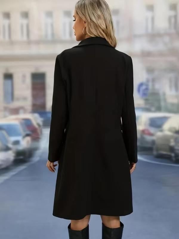  Solid Double Button Lapel Overcoat, Elegant Long Sleeve Coat for Fall & Winter, Women's Clothes for Daily Wear, Plus Size Clothing, Winter Clothes Women, Coats for Women, Fall Clothing Women