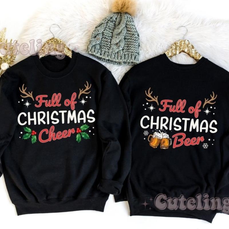 Funny Couples Christmas Sweatshirts, Couple Christmas Pajamas Couple Sweaters Matching Christmas Shirts Christmas Cheer Funny Beer Pun Shirt