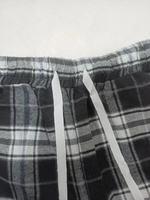 Women's Plaid Print Drawstring Waist Straight Leg Pants, Casual Comfy High Waist Trousers for Daily Wear, Womenswear Bottoms for Fall, Fall Outfits