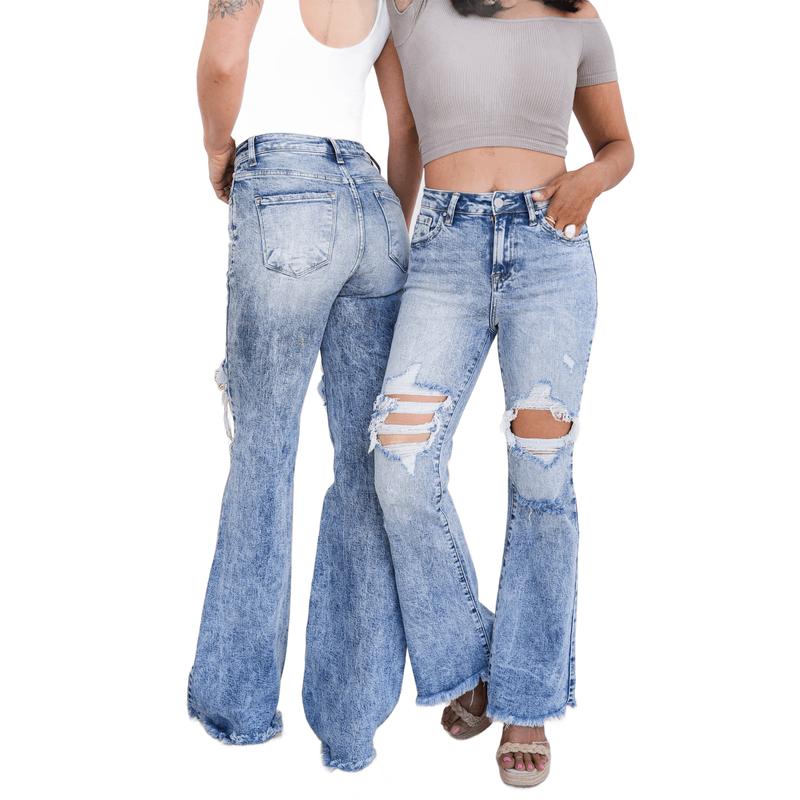 Risen Meant to Be Multiple Inseam FP Exclusive High Rise Acid Wash Distressed Flare Jeans