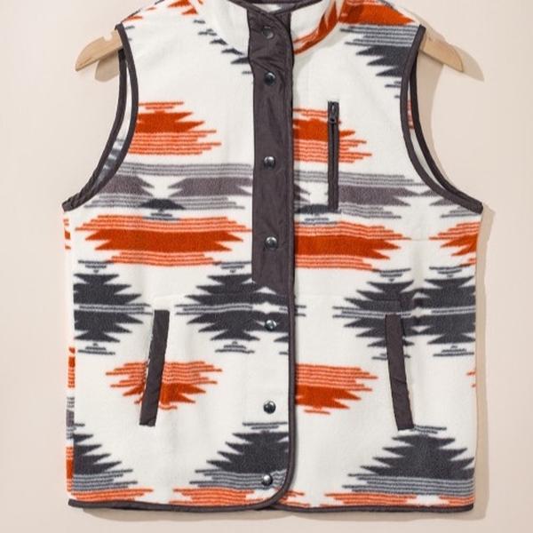 Women's Fuzzy Aztec Western Vest - Perfect for Winter - Tops, Womenswear