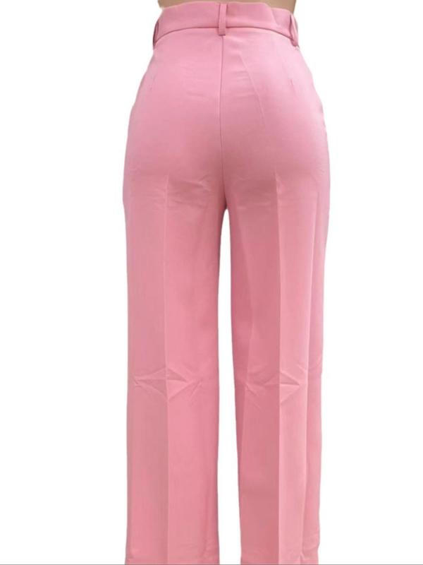 Women's Solid Color Plicated High Waist Pants, Casual Comfy Pocket Trousers for Daily Wear, Ladies Bottoms for All Seasons