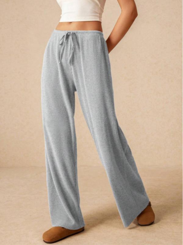 Women's Solid Drawstring Waist Wide Leg Pants, Casual Pocket Trousers for Fall & Winter, Women's Bottoms for Daily Wear