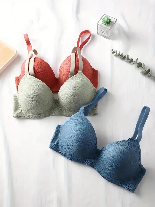 Women's Solid Color Lace Push Up Bra, Casual Comfortable Breathable Underwire Bra for Daily Wear, Women's Lingerie for All Seasons