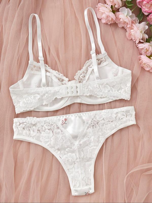 Women's 2pcs Floral Print Contrast Lace Bra & Panty Set, Elegant Casual Adjustable Strap Push Up Bra & Knicker for Daily Wear, Ladies Lingerie Set for All Seasons