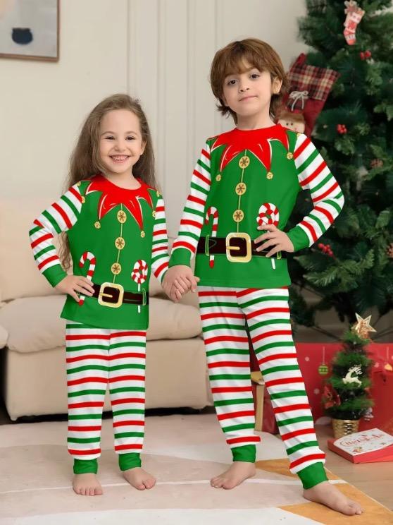 Winter 2024 Mom Daughter Dad Son Matching Clothes 3D Santa Print Christmas Family Pajamas Set Baby Dog Romper Xmas - ELF matching PJS family costume