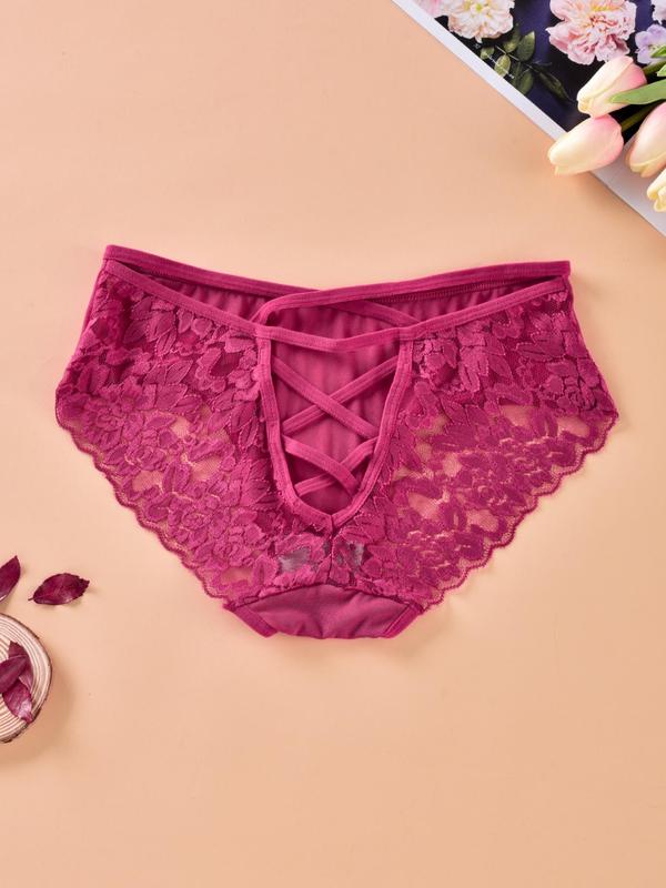 Women's Contrast Lace Criss Cross Knicker, Soft Comfy Breathable Panty for Daily Wear, Ladies Underwear for All Seasons