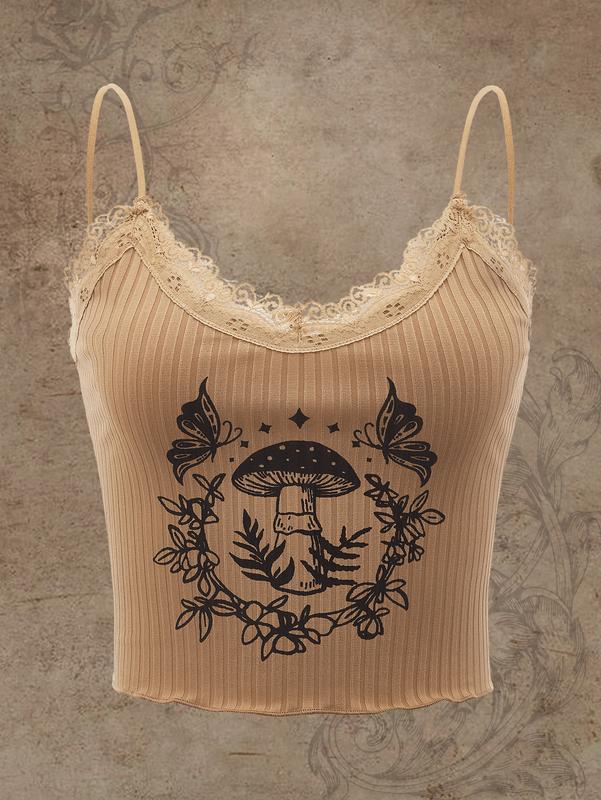 Y2k Gothic Lace Trim Cami Crop Top Sleeveless Tank Tops Camisole Clubwear Outfit