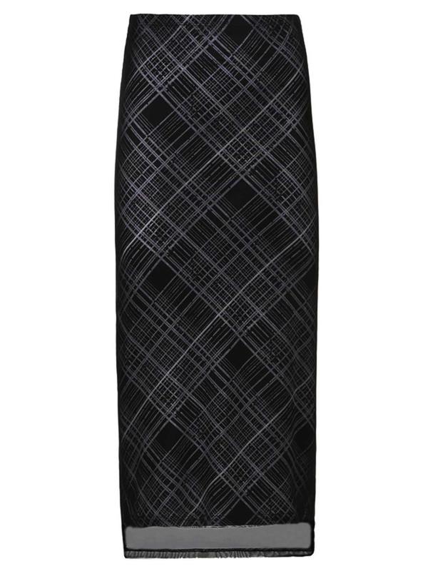 Women's Plaid Print Tulle Bodycon Skirt, Casual Fashionable Long Skirt for Daily Wear, Ladies Spring & Fall Bottoms