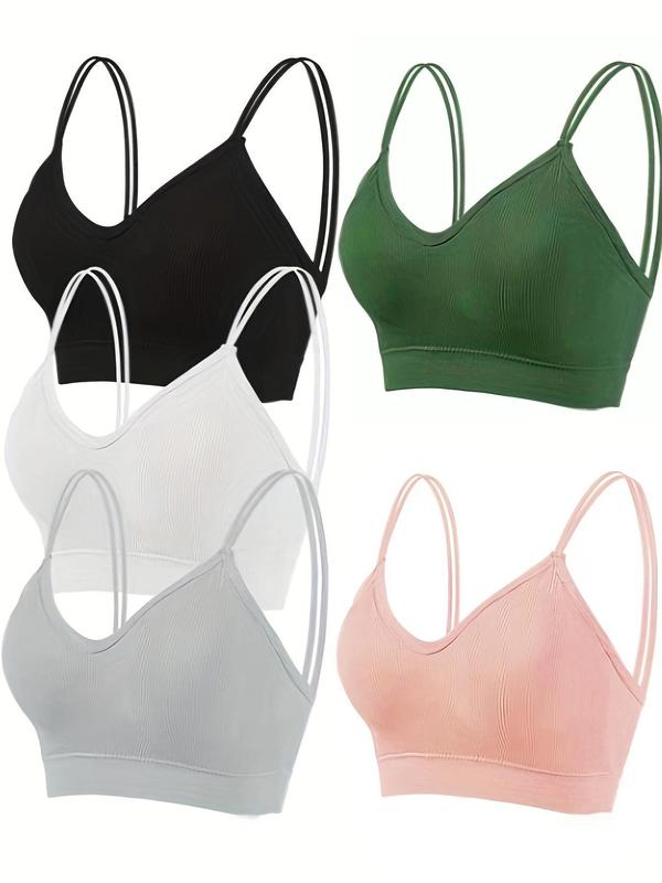 Women's Minimalist Solid Color Wireless Bra, Lady Basic Backless Double Straps Lingerie Top for Daily Everyday Wear, Soft Comfy Seamless Spaghetti Strap Underwear, Back To School Clothes, Summer Wear 2024, Womenswear