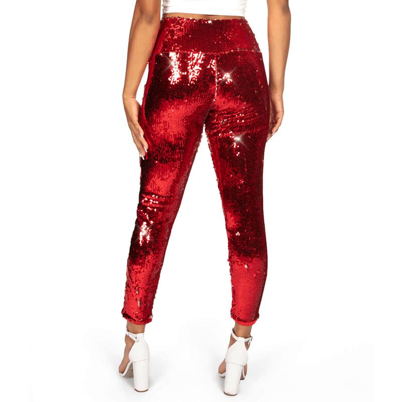 Red and Silver Reversible Sequin High Waisted Leggings