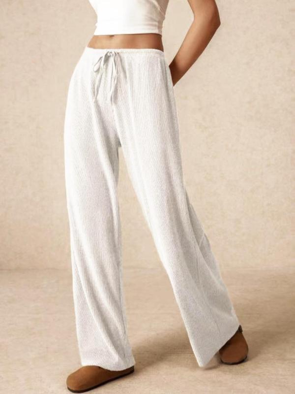 Women's Solid Drawstring Waist Wide Leg Pants, Casual Pocket Trousers for Fall & Winter, Women's Bottoms for Daily Wear