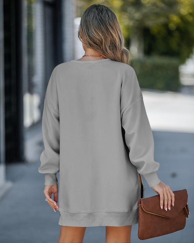 Womens Long Sleeve Pullover Sweatshirt Zipper Slit Casual Dress Comfort Cotton Fit Round Neck