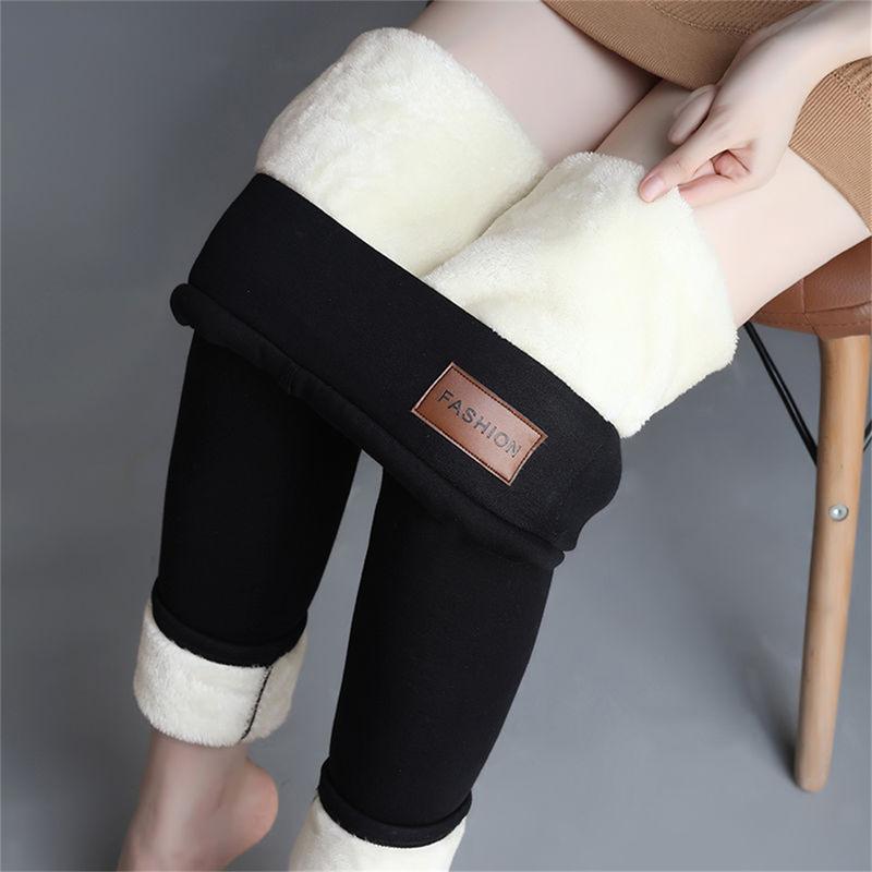 Winter Women Leggings Solid Warm Leggings Thicken Lambwool Hight Waist Fleece Keep Butt Lift High Stretchy Walking Pants Pocket