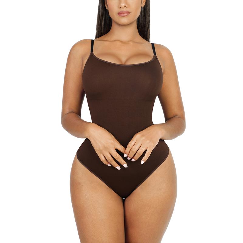 FeelinGirl Sleeveless Strap Bodycon Bodysuit Tops Thong  Shaper Women Comfort Fabric Slim Womenswear