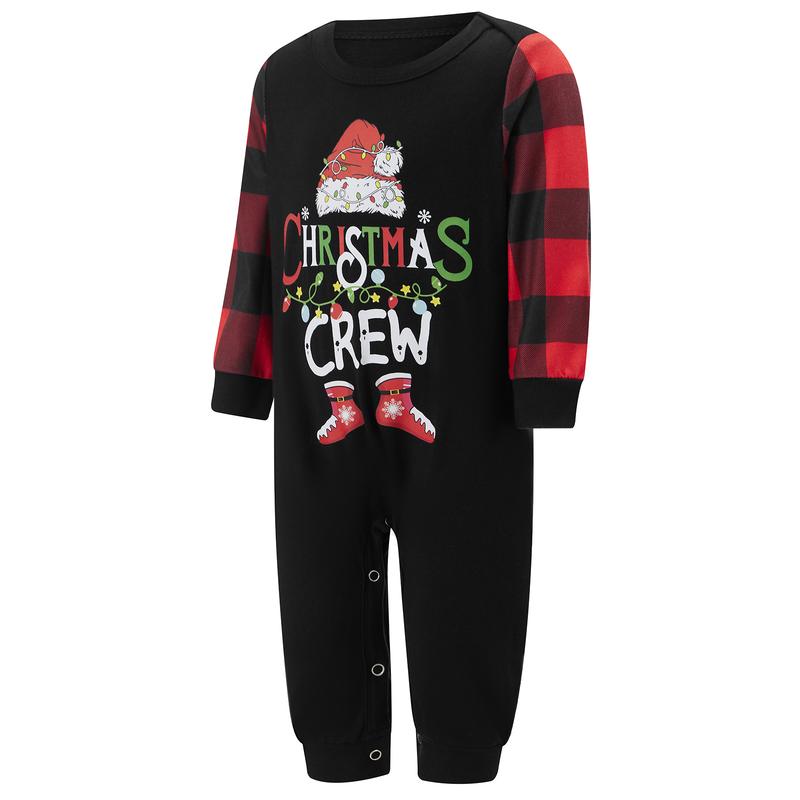 Christmas Family Pajamas Matching Set Letter Santa Hat Print Long Sleeve Tops and Plaid Pants Sleepwear