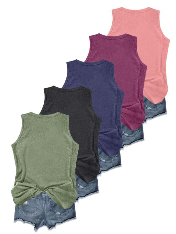 Women's Solid Round Neck Tank Top, Casual Sleeveless Top for Daily Wear, Ladies Clothes for All Seasons