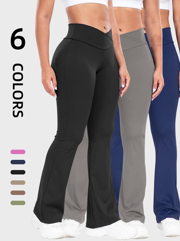 Women's Solid Flare Leg Pants, Casual Comfy High Waist Bell Bottom Trousers for Daily Wear, Going Out Bottoms, Ladies Bottoms for All Seasons