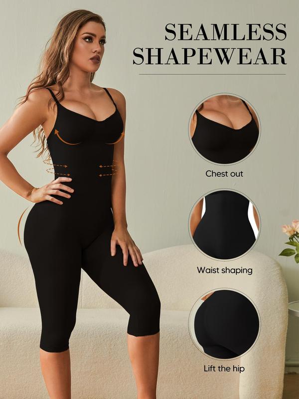 Women's Plain Adjustable Strap Shapewear Capris Jumpsuit, Backless Ruched Shapewear Bodysuit, Body Shapewear, Tummy Tuck Clothes, Ladies Seamless Tummy Control Shaper