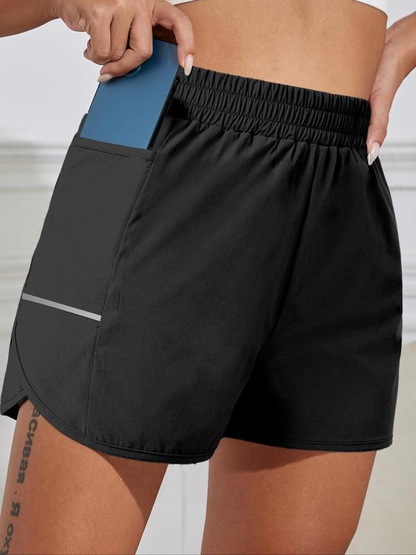 Women's Pocket Elastic Waist Shorts, Casual Solid Straight Leg Shorts, Women's Summer Bottoms for Daily Wear