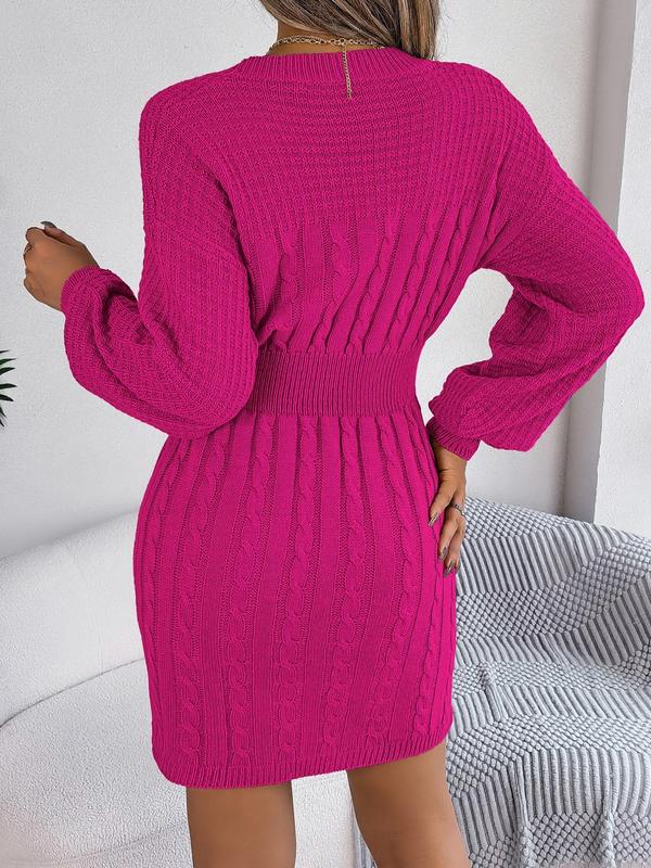 Lantern Sleeve Cut Out Sweater Dresses for Women, Elegant Keyhole Neckline Long Sleeve Bodycon Knit Dress for Fall & Winter, Birthday Dresses 2024, Women's Knitwear for Daily Streetwear Casual Wear