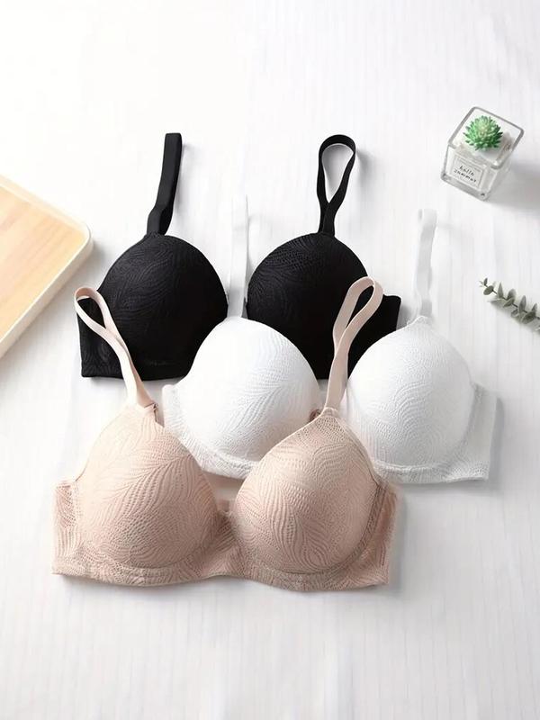 Women's Solid Color Lace Push Up Bra, Casual Comfortable Breathable Underwire Bra for Daily Wear, Women's Lingerie for All Seasons