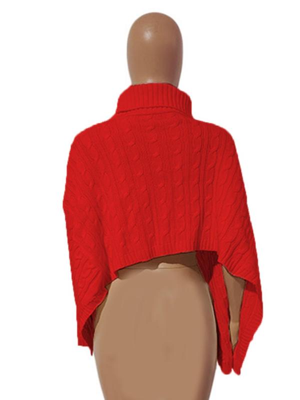 Women's Textured Split Sleeve Turtle Neck Cropped Sweater, Casual Solid Color High Neck Long Sleeve Jumper Knit Clothing for Daily Wear, Fall Clothes